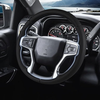 Steering Wheel Cover for Chevy Silverado 1500 2019-Present/ 2500 3500 2020-Present/Blazer 2019-Present (Gasoline Models)/ Suburban Tahoe 2021-2024, Car Steering Wheel Cover Accessories for Chevrolet