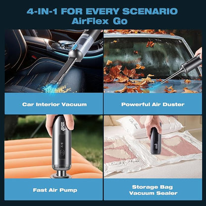 HAUSMEISTER Airflex Go Cordless Car Vacuum 16000Pa, 4-in-1 Handheld Vacuum with Air Duster & Inflator, Portable Mini Vac for Car Detailing, Pet Hair, Keyboard Cleaning (Black)
