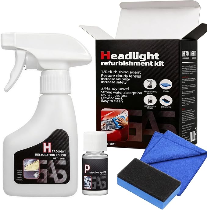 Headlight Restoration Kit - Coating Headlight Cleaner for Cars Trucks Motorcycles & RVs - Restore Yellowing Cloudy & Foggy Lenses Enhance Night Driving Safety for Commuters No Sanding UV Shield