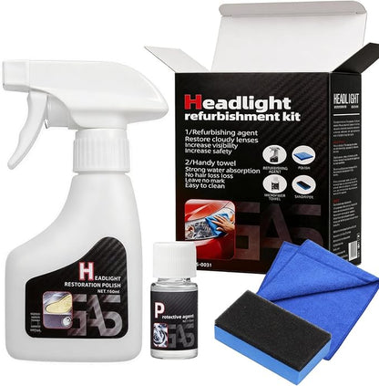 Headlight Restoration Kit - Coating Headlight Cleaner for Cars Trucks Motorcycles & RVs - Restore Yellowing Cloudy & Foggy Lenses Enhance Night Driving Safety for Commuters No Sanding UV Shield