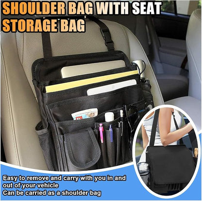 Car Front Seat Organizer, Car Backseat Organizer with Adjustable Shoulder Strap, Passenger Seat File Storage Bag with Dedicated Laptop Tablet Holder Cup Holder for Car Law Enforcement (Black)