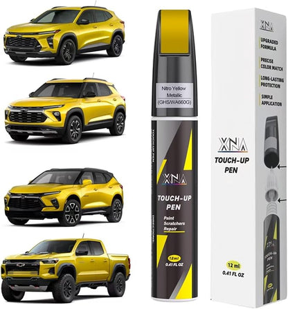 Car Touch Up Paint (Nitro Yellow Metallic(GHS/WA660G)) for Chevrolet, 2 in 1 Car Scratch Remover with Pen Tip and Brush, Exact Color-Matched for Car Paint Scratch Repair, Quick & Easy Fix