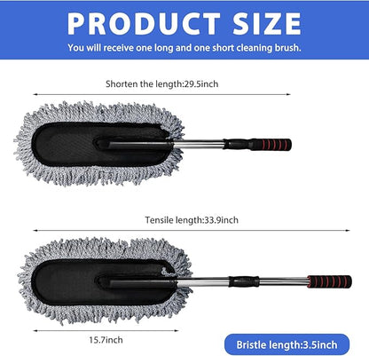 2 PCS Microfiber Car Dusters, Scratch Free Auto Exterior Dust Brust Set with Extendable Duster, Multipurpose Soft Brushes Dusting Supplies for Cars Trucks SUVs Motorcycles (Gray)