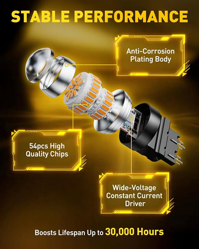 AUXITO LED Turn Signal Bulb 3157 LED Bulbs Amber Yellow Brighter 3156 3457A 4057 4157 LED Bulb for Front Rear Turn Signal Light Blinker DRL Marker Parking Lights, Pack of 2