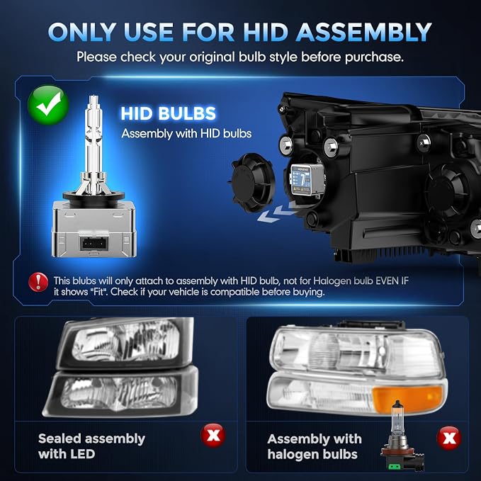 D1S Xenon HID Bulbs, 6000K 35W Cool White High/Low Beam 66144 66140 85140 85415 Replacement Bulb, Easy Installation, Pack of 2