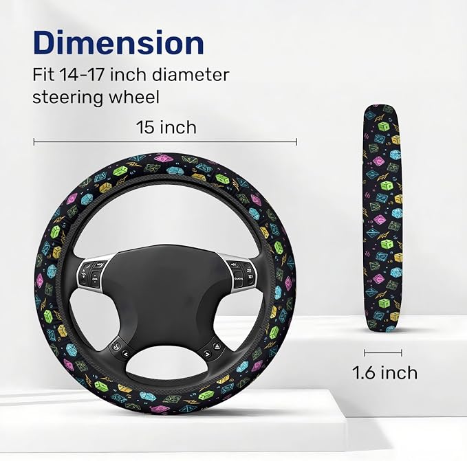 GENANY RPG Dice Steering Wheel Cover, Non Slip Polyester Car Wheel Protector for Car SUV Truck, Universal 15 Inch