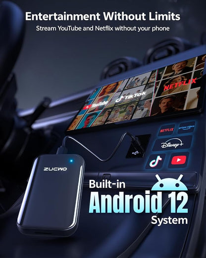 ZUCWO Wireless CarPlay Adapter Video Box with Android Auto, Convert Wired CarPlay to Wireless, Plug & Play Dongle for Cars 2016+, iOS 10+ & Android 11+,Gray
