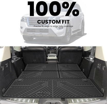 LASFIT Cargo Mat & Backrest Mats for Nissan Armada/Infiniti QX80 2019-2024, All Weather TPE Custom Fit Easy Clean Durable No-Curling Trunk Mat for Armada & QX80, Black