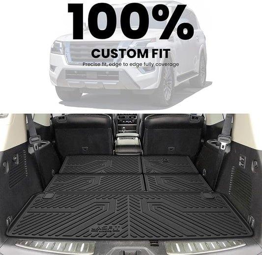 LASFIT Cargo Mat & Backrest Mats for Nissan Armada/Infiniti QX80 2019-2024, All Weather TPE Custom Fit Easy Clean Durable No-Curling Trunk Mat for Armada & QX80, Black