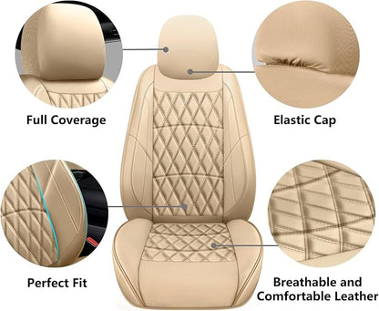 NS YOLO Leather Car Seat Covers,Universal Fit for Most Cars,SUVs and Sedans,Waterproof Luxury Leatherette Cushions, 5 Seats Protectors (Beige, Full Set-5 Seats(Front and Rear))