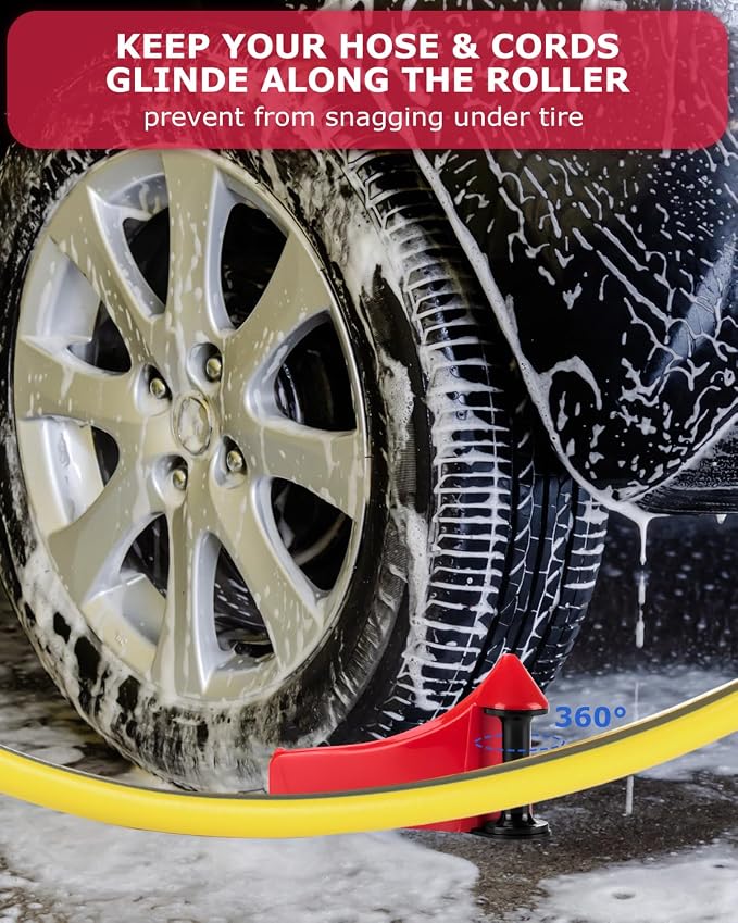 Car Hose Guide 4PCS, Hose Guide for Car Wash Detail, Tire Hose Roller Preventing Pressure Washer Hose from Stuck and Snagging Car Wash Tool for SUV Pickup Truck RV ATV Motorcycle (Red)