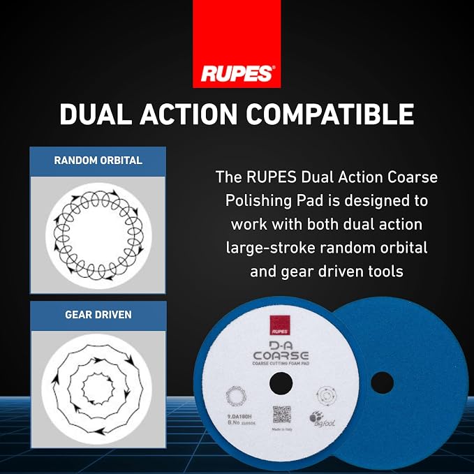 RUPES 9.DA180H Pack of 12 Blue D-A Coarse Cutting Foam Pads 180mm | Ideal for Paint Correction & Gloss Enhancement | Mild to Severe Defect Removal | Compatible with 6" Backing Plate