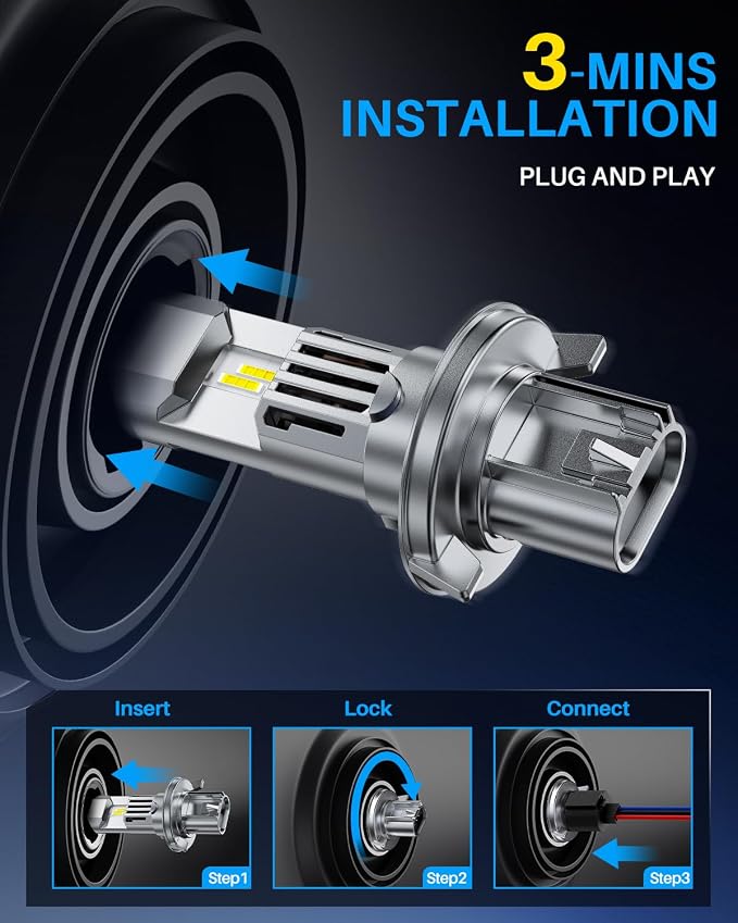 AUTOONE H13 9008 LED Bulbs, 60000LM 1200% Ultra Bright, Real 1:1 Halogen Size 6500K Cool White, Plug and Play Easy Installation with Silent Cooling Fan, CANBUS Ready, Pack of 2