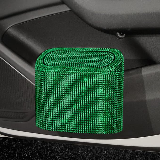 Bling Rhinestone Car Trash Can, Swing-Lid, Green, Plastic