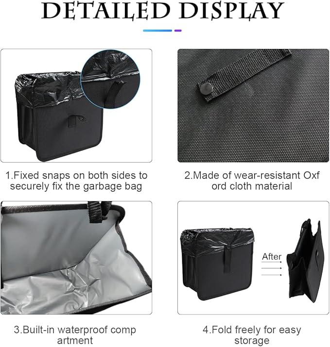 Foldable Trash Can, Hanging Waterproof Leakproof Storage Bag with Large Capacity, Car Interior Accessories (Large)