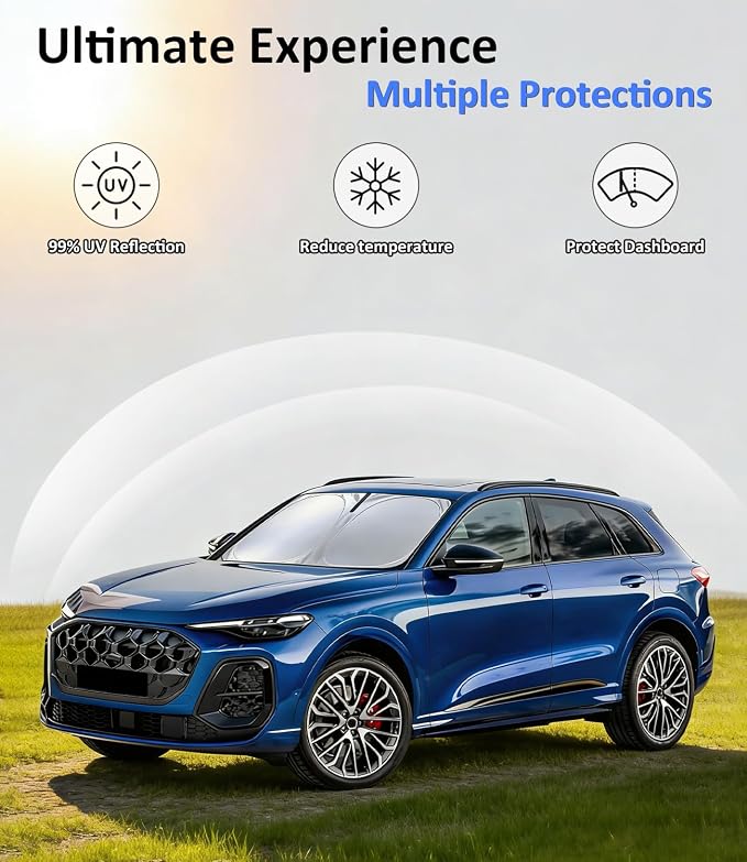 Windshield Sun Shade for Audi Q5/SQ5 2018-2025, Car Front Window Sunshade with 240T Sun Visor Protector Blocks UV Rays Heat Sun Shield Accessories