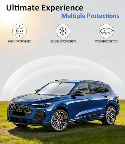 Windshield Sun Shade for Audi Q5/SQ5 2018-2025, Car Front Window Sunshade with 240T Sun Visor Protector Blocks UV Rays Heat Sun Shield Accessories