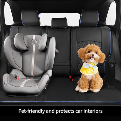 EKR Rav4 Seat Covers Custom Fit for Toyota Rav4 (Hybrid) SE/XSE & (PHEV) GR SPORT 2026, Car Seat Cover Full Set for Suv,Factory-Style Upgrade, Easy-Wipe Protection,Faux Leather(Black with Blue Piping)