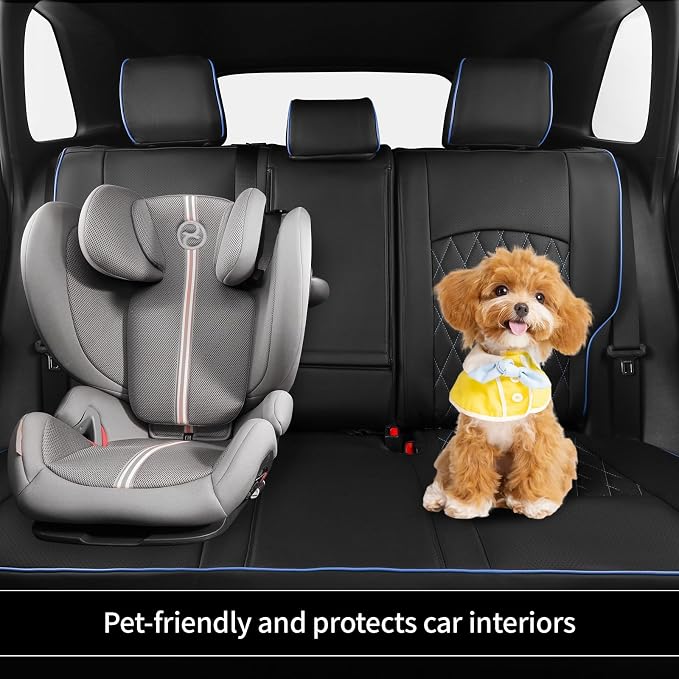 EKR Rav4 Seat Covers Custom Fit for Toyota Rav4 (Hybrid) Woodland/Limited 2026, Leather Car Seat Cover Full Set for SUV,Faux Leather(Black with Blue Piping)