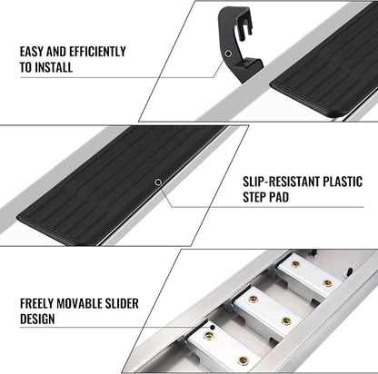 COMNOVA Running Boards Compatible with Vehicle Rail Nissan 2004-2025 Titan Crew Cab, 2016-2025 Titan XD Crew Cab. 6 Inch High Light Stainless Steel Step Bars and Side Steps Step Bars.