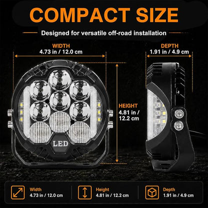 LIGBT 4pcs 5 Inch White Round Offroad Lights LED Pods with Amber DRL 90W LED Light Pods 270° Wide Range Super Bright Side Shooter with Wiring Harness kit for Truck Pickup ATV UTV SUV