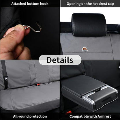 Coverado Universal Car Back Seat Covers - Canvas Rear Seat Cushions for Kids, Dogs & Most Vehicles - Gray