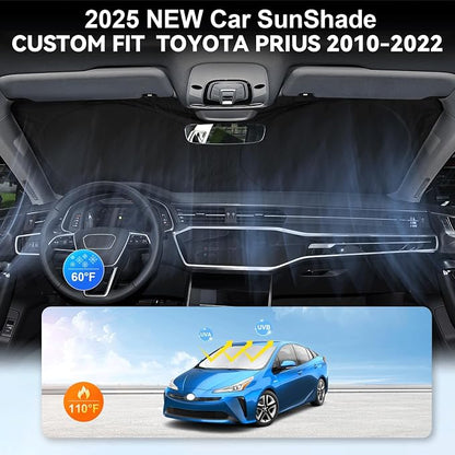 Custom Fit Prius Windshield Sunshade for 2010-2022 Toyota Prius Hatchback Accessories Front Window 210T Reflective Shield Cover for Windshield Sun Visor Protector
