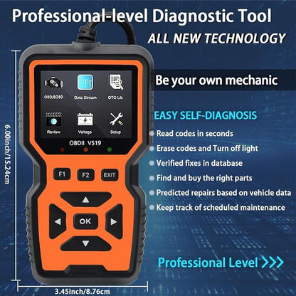 OBD2 Scanner Diagnostic Tool - Check Engine Light Code Reader, Reset Function, Data Stream, I/M Readiness, Full Features, Modes 6 & 8, for All 1996+ Vehicles, Automotriz Scanner