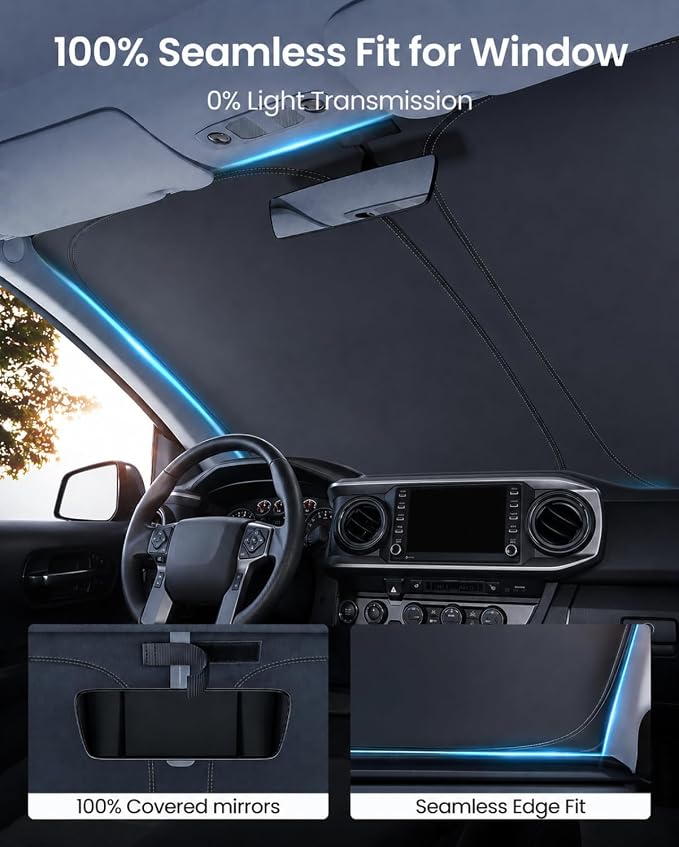 REEVAA Upgraded for Toyota Tacoma 2016-2026 Windshield Sunshade [Tailored Fit, 99% Sun Protection] Foldable Sun Shade Car Accessories with Storage Bag