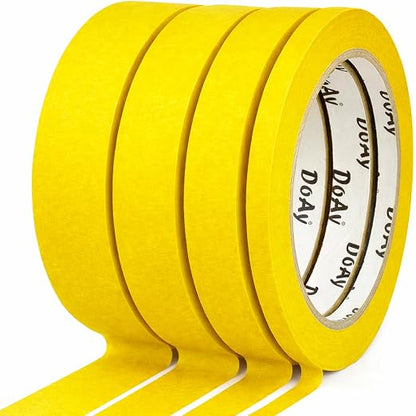 4 Pack Yellow Painters Tape - Masking Tape 0.25", 0.50", 0.75", 1" Wide - Multi-Surface, Smart Adhesion, Multi-Size Pack - 360FT Total - Paint Tape for DIY, Labeling, Art, Car (#3910)