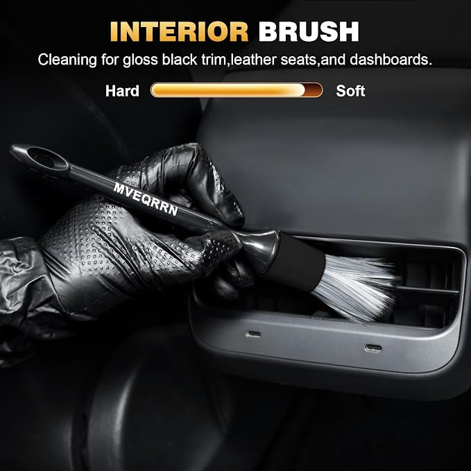MVEQRRN 9PCS Car Detailing Brushes Set, Boar Hair Detail Brushes,Car Detailing Wheel Kit (Black) | Soft & Stiff Bristle Detail Brush, Scratch-Free Rim & Tire Cleaning Kit, Interior & Exterior Wheel Brush for Cars,Trucks,SUV