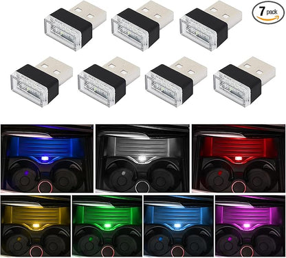 Dickno 7 PCS USB LED Car Interior Atmosphere Lamp, Portable Mini LED Night Light, Plug-in USB Interface Trunk Ambient Lighting Kit, Universal Vehicle Interior Accessories (Multi-Colour)