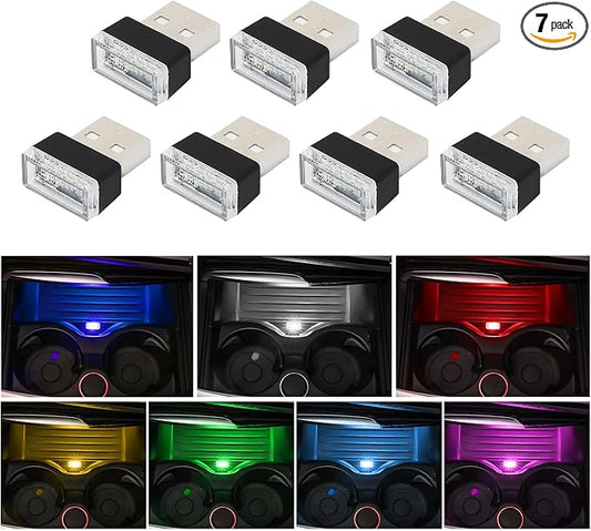 Dickno 7 PCS USB LED Car Interior Atmosphere Lamp, Portable Mini LED Night Light, Plug-in USB Interface Trunk Ambient Lighting Kit, Universal Vehicle Interior Accessories (Multi-Colour)