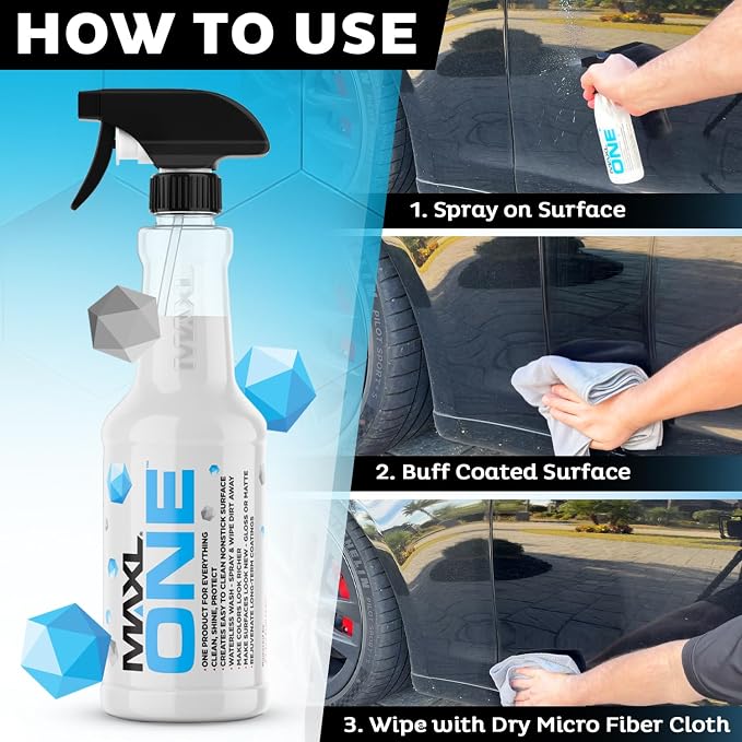 MAXLONE ™ Car Spray with Triphene® Technology, Quick Spray & Wipe All Purpose Waterless Detailer - Clean, Shine, Protect Paint, Glass, Wheels, Trim Without Pre-Washing (2, 20oz w 4 Micro Fiber Cloth)