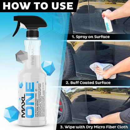 MAXL ONE ™ Car Spray with Triphene® Technology, Quick Spray & Wipe All Purpose Waterless Detailer - Clean, Shine, Protect Paint, Glass, Wheels, and Plastic Trim Without Pre-Washing (1 Gallon)