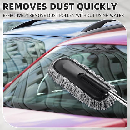 Tanlade 1 Pack Microfiber Car Duster Exterior Scratch Free with Extendable Handle Soft Car Duster Kit for Cleaning Dust Brush Set for Exterior Interior Cleaning Tools (Gray)