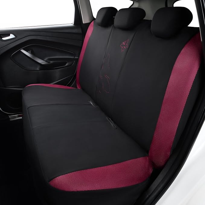 Flying Banner Butterfly car seat Covers ful Set Fashion Universal Lady Woman Female Rear Bench Split Colorized (Full Set - Lace, Burgundy)