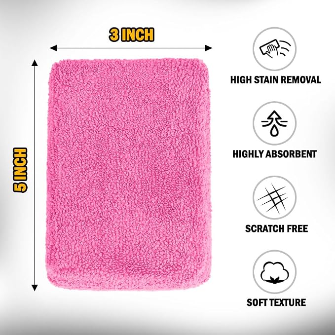 HOMEXCEL Microfiber Applicator Pads, Scratch-Free Car Wash Sponge for Cleaning, Premium Wax Foam Applicator Pads for Car Detailing, 5”x3”, 8 Pack, Pink