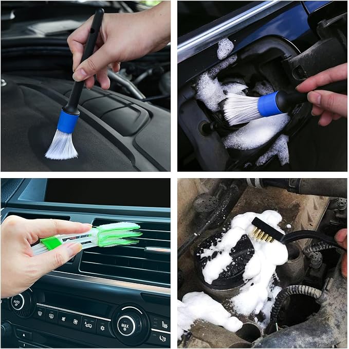 HMPLL 10pcs Car Detailing Kit, Premium Detailing Brush Set Includes 5 Soft Car Detailing Brushes, 3 Wire Brush, 2 Air Vent Brush for Cleaning Car Interior and Exterior Detailing, Blue
