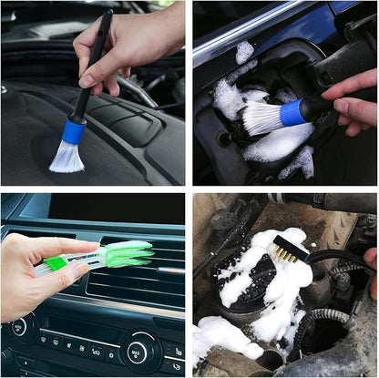HMPLL 10pcs Car Detailing Kit, Premium Detailing Brush Set Includes 5 Soft Car Detailing Brushes, 3 Wire Brush, 2 Air Vent Brush for Cleaning Car Interior and Exterior Detailing, Blue