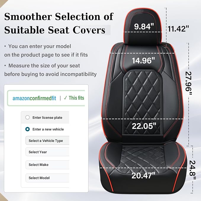 Coverado Car Seat Covers Full Set, Luxury Faux Leather Waterproof Seat Covers, Black Car Seat Covers, Universal Car Seat Protector Leather Car Seat Cushion, Carseat Cover Fit Most Cars, Black&Red
