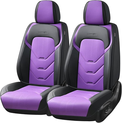 Coverado Car Seat Covers, 2 PCS Front Seat Covers, Black&Purple Leather Seat Cover for Car, Waterproof Car Seat Protector, Automotive Seat Cover Car Seat Cushion Universal Fit for Most Sedan SUV Truck