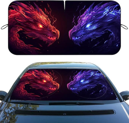 Blue Dragon Car Windshield Sun Shade Animal Red Dragon Heatshield Front Window Car Sun Shade Windshield Blocks UV Rays Sun Visor Protector for Car Sedan Truck SUV Accessories 59" L x 31.5" W