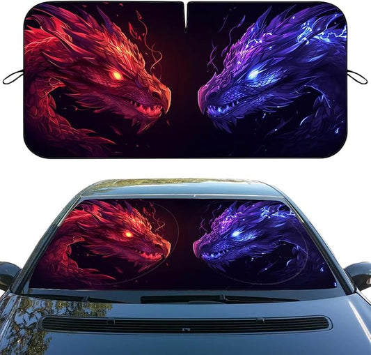 Blue Dragon Car Windshield Sun Shade Animal Red Dragon Heatshield Front Window Car Sun Shade Windshield Blocks UV Rays Sun Visor Protector for Car Sedan Truck SUV Accessories 59" L x 31.5" W