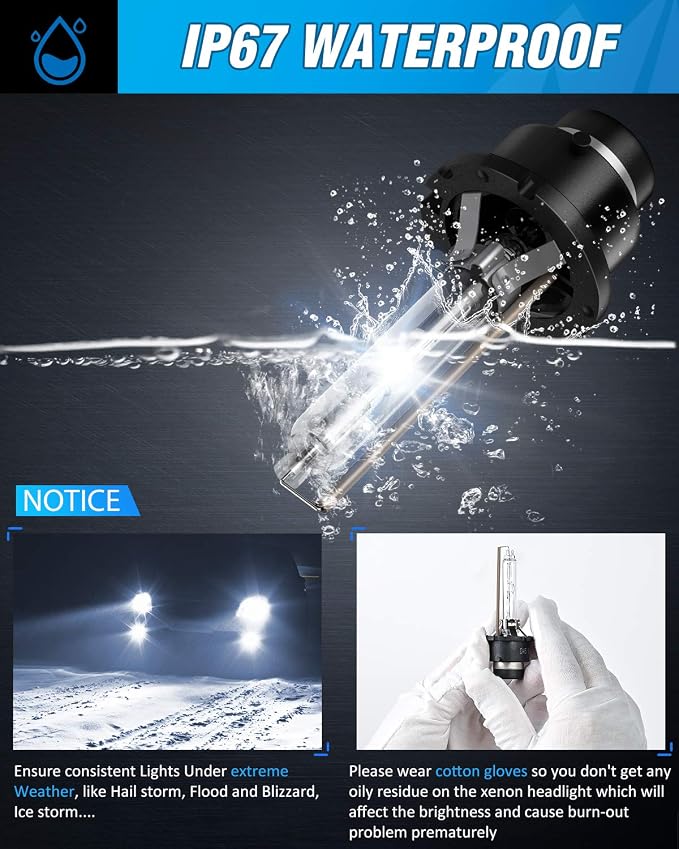 Nilight D4S HID Bulbs, 6000K Diamond White Xenon Replacement D4S HID Headlight Bulb,350% Lighting Distance Super Bright High for 12V Cars, IP67 Design with Metal Stents Base, 2 Years Warranty