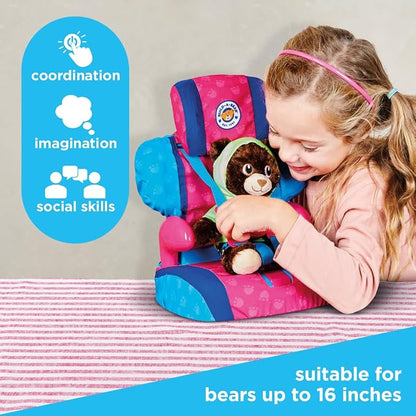Casdon Build-A-Bear Workshop Furry Friend Toy Car Booster Seat | for Kids Aged 3+ | Use at Home or in Car | Adjustable Headrest & Seatbelt Lock | Fits Cuddly Toys | Bear Not Included