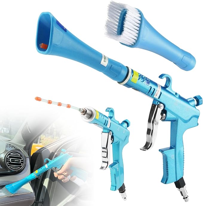 GOCCIDA Tornado Dry Car Cleaning Gun Detailing Interior Dryer Air Blow Gun for Car Detailing Air Gun Car Dust Cleaner Air Compressor Blower Gun with Nozzle and Auto Detailing Dusting Brush