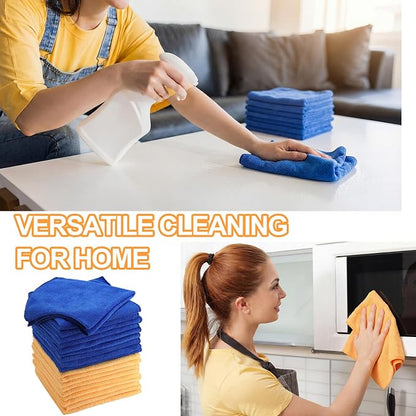 Nuenen 60 Pcs Microfiber Cleaning Cloths for Cars 16 x 16 Inch Ultra Absorbent Car Towels Drying Reusable Cleaning Supplies House Kitchen Window Microfiber Towel (Yellow,Blue)