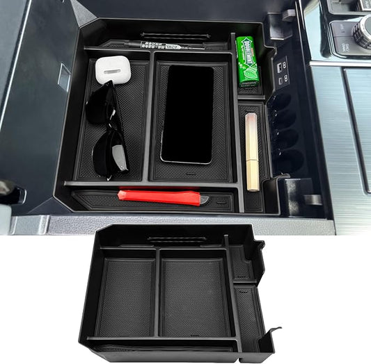Zxiaochun Center Console Organizer Compatible with 2022-2025 2026 Toyota Tundra Accessories & 2023-2026 toyota Sequoia, Plastic Armrest Storage Box Tray, ABS Material with Non-Slip Mats - Black Trim