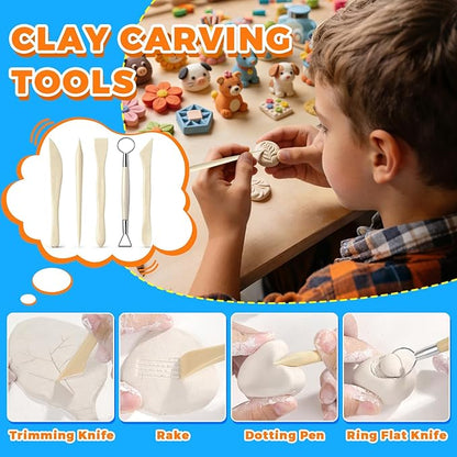 3.4FL OZ Air Dry Clay Glaze & 25pcs Tool Kit, Gloss Clay Varnish Protective Sealant to Prevent Cracking, Scratching & Wear - Pottery Tools for Stippling, Carving, Molding & Shaping Clay Crafts (Gloss)